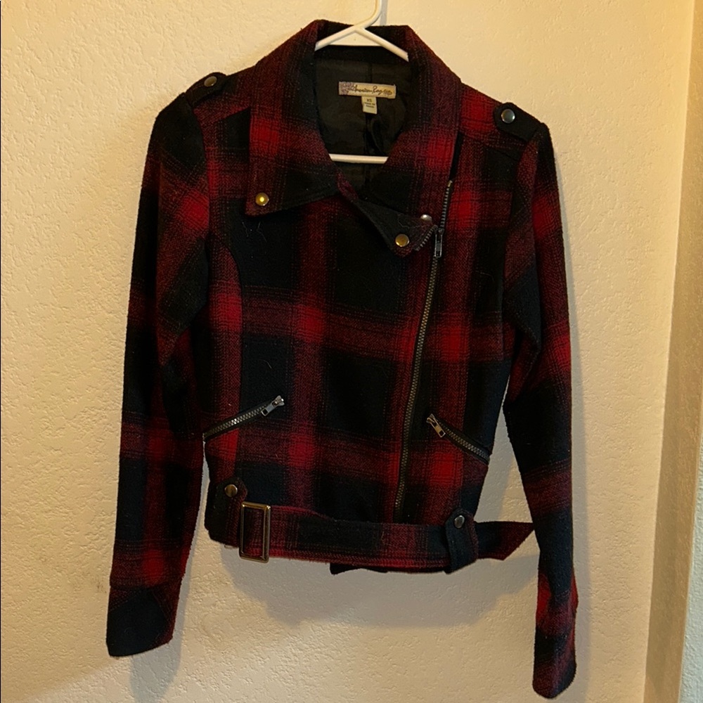 Plaid Red and Black Women's Bomber Jacket